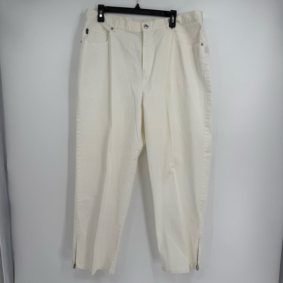 Lauren Jeans Co Ralph Lauren White Pants Womens Size 18W Tapered Leg W/ Zip Hems - Picture 9 of 9
